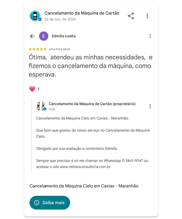 Cancelamento da Maquina Cielo em Caxias Maranhao