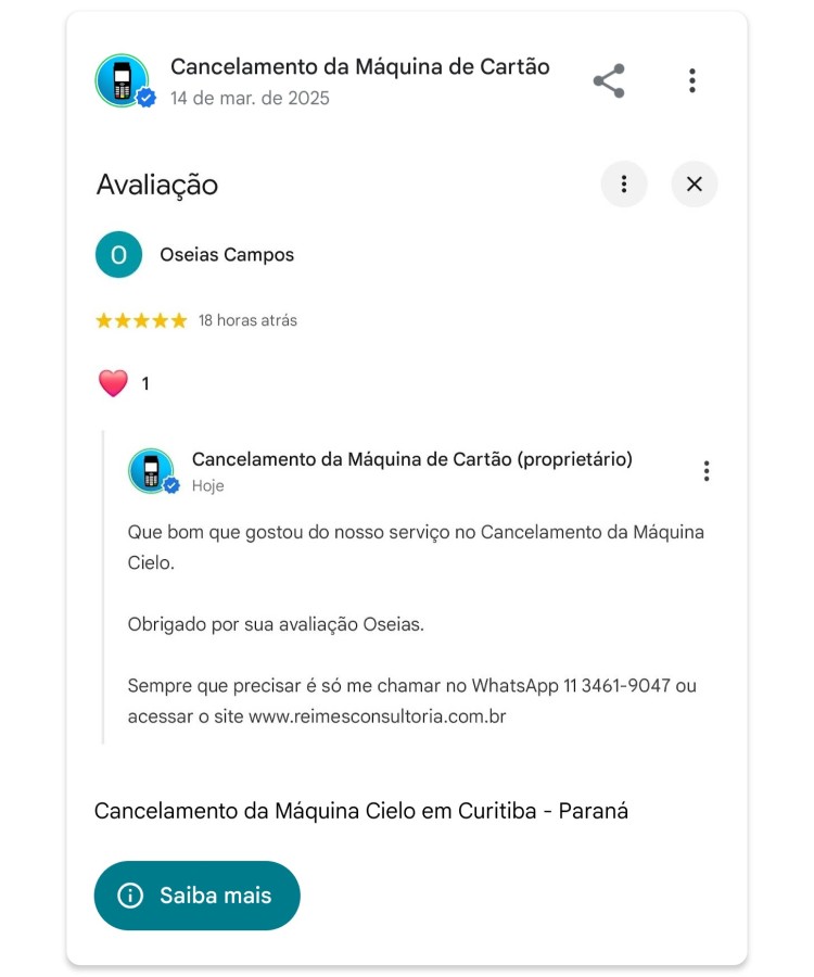 Cancelamento da Maquina Cielo em Curitiba Parana Campos