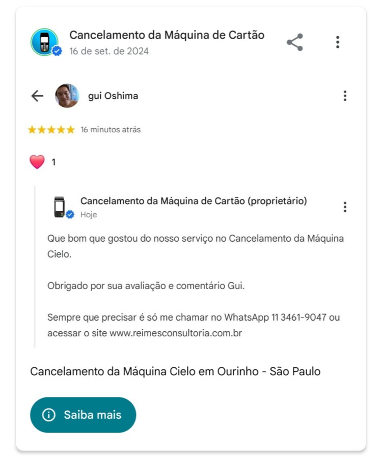 Cancelamento da Maquina Cielo em Ourinhos Sao Paulo