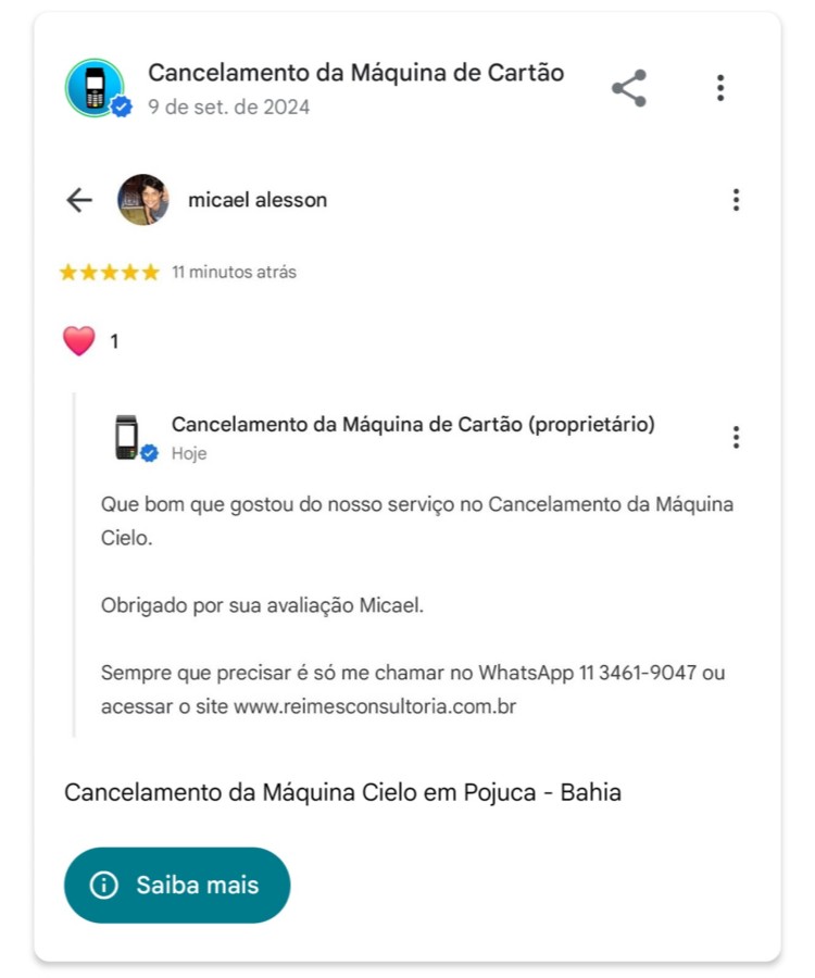 Cancelamento da Maquina Cielo em Pojuca Bahia