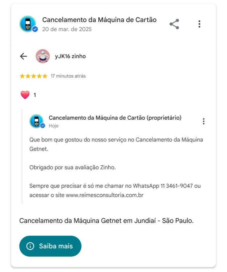 Cancelamento da Maquina Getnet em Jundiai Sao Paulo