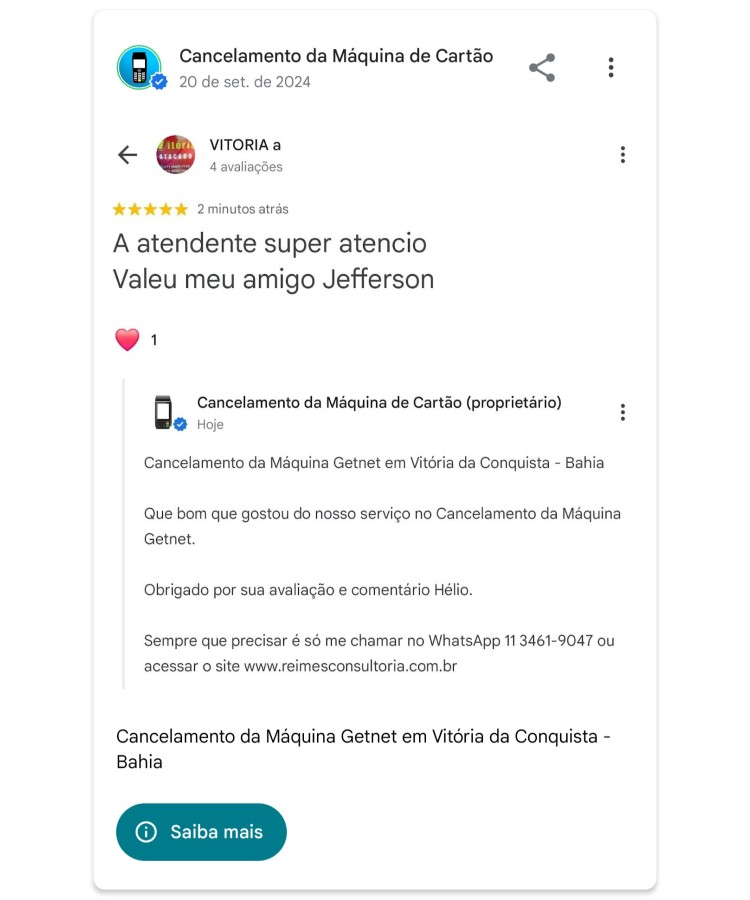 Cancelamento da Maquina Getnet em Vitoria da Conquista Bahia