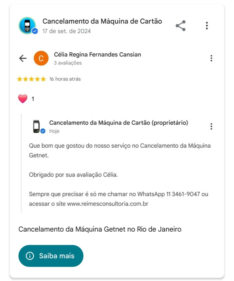 Cancelamento da Maquina Getnet no Rio de Janeiro