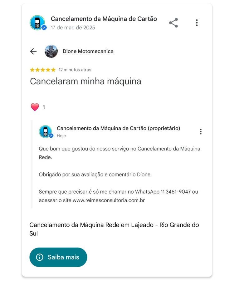 Cancelamento da Maquina Rede em Lajeado Rio Grande do Sul