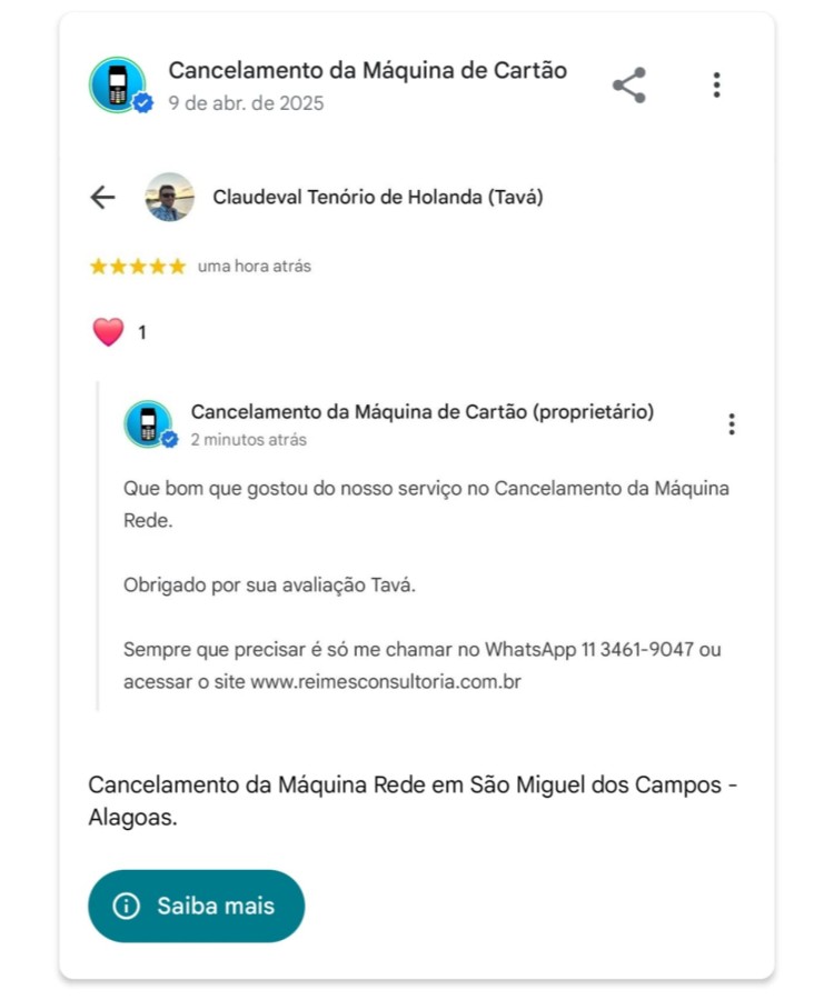 Cancelamento da Maquina Rede em Sao Miguel dos Campos Alagoas