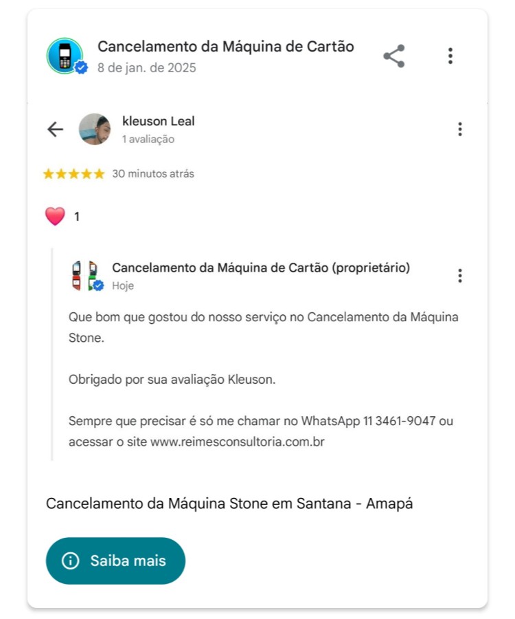 Cancelamento da Maquina Stone em Santana Amapa