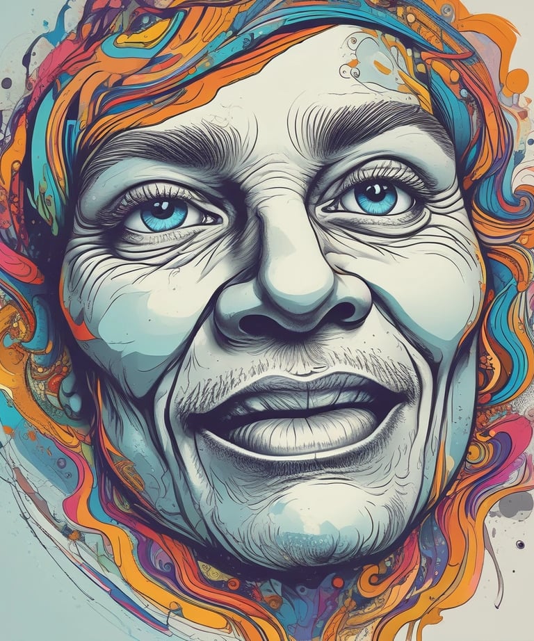 Close-up of a designer’s hand working on a tablet with bright pink and yellow gradients.