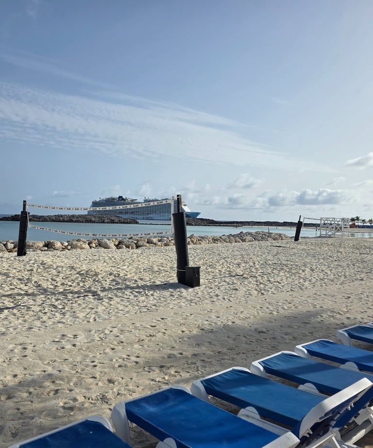 Beach chairs in Great Stirrup Cay Bahamas