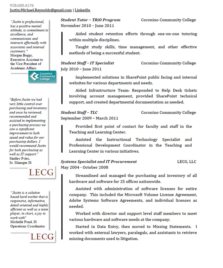 previous resume page 2