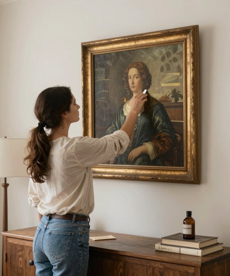 Close-up of hands arranging fresh flowers in a simple vase on a wooden table.
