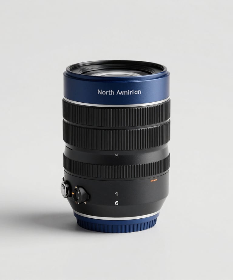 A clean, professional product photograph of a modern tech device featuring minimalist North American design and professional blue accents.