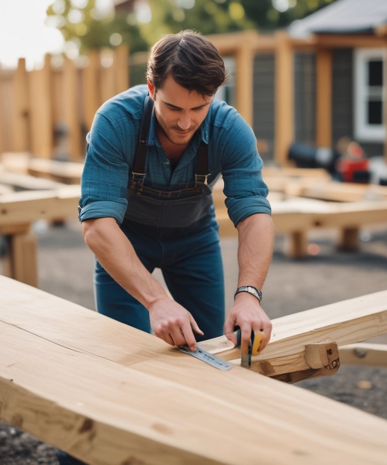Close-up of a craftsman’s hands fitting a window frame with precision.