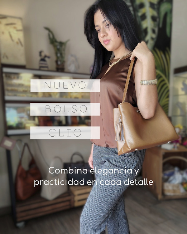 a woman in a brown top with a brown bag