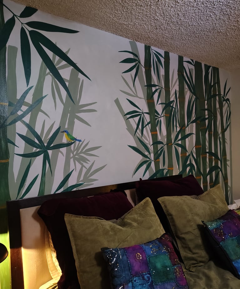 Bamboo inspiration mural, Orange County CA, bedroom, indoor