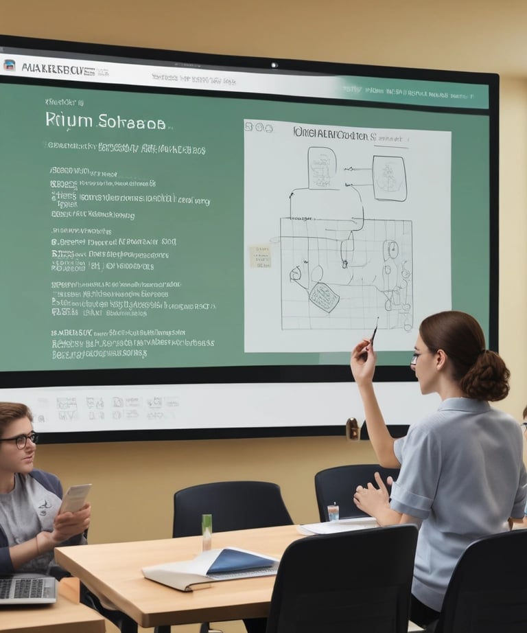 A modern classroom equipped with advanced technology, including computers and robotic kits for hands-on learning.