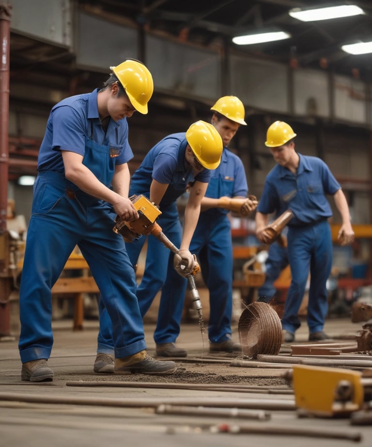 Workers collaborating on a construction project.