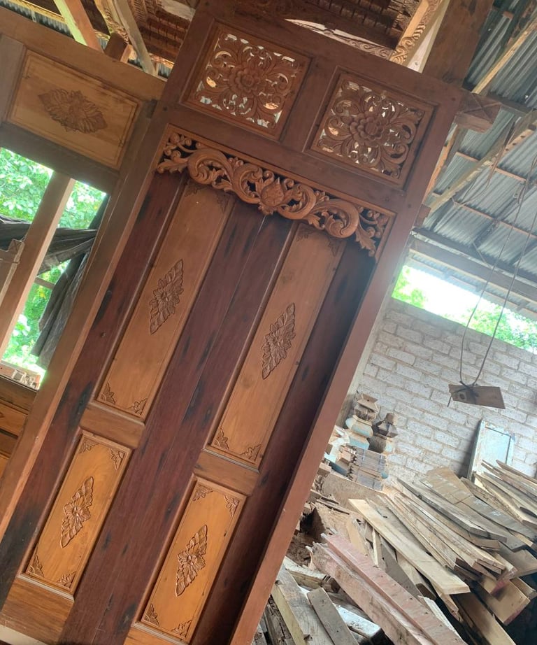 Handcrafted Joglo teak structure built with precision using antique reclaimed wood for luxury architectural projects
