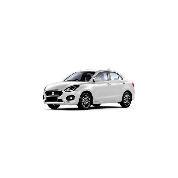 a white Maruti Dzire car parked on a white background