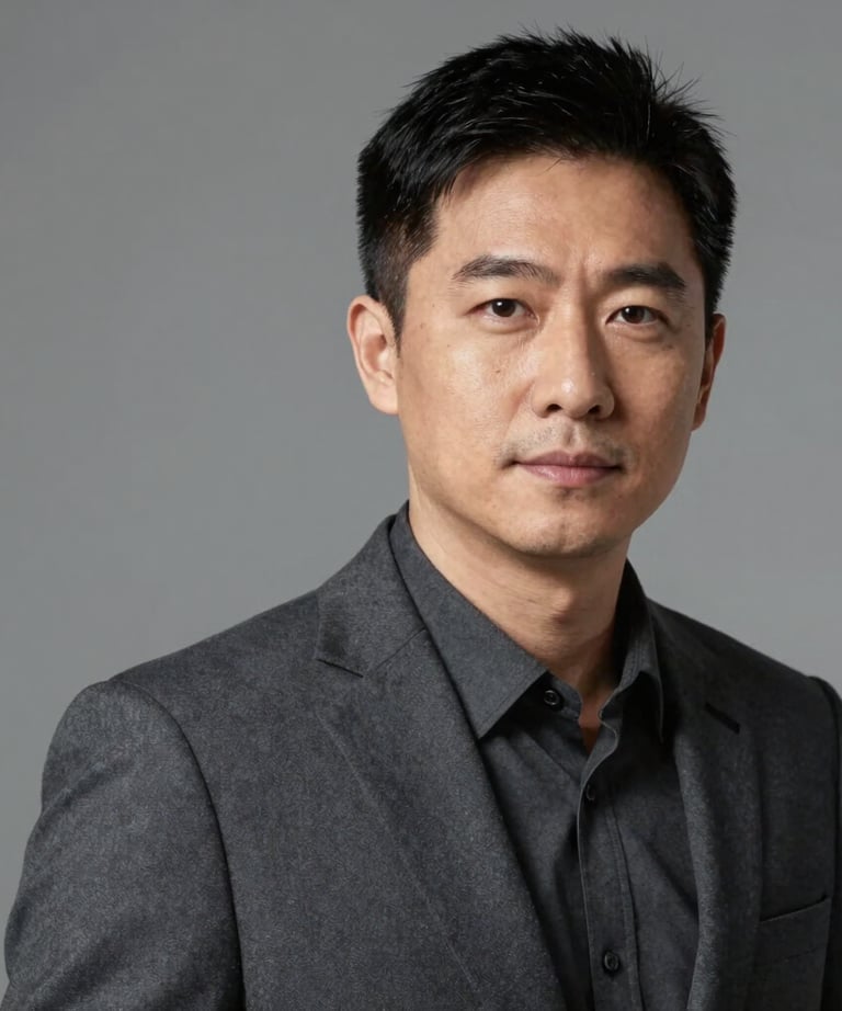 Professional headshot of a male technical consultant in a dark slate gray suit, neutral background, looking professional and approachable.