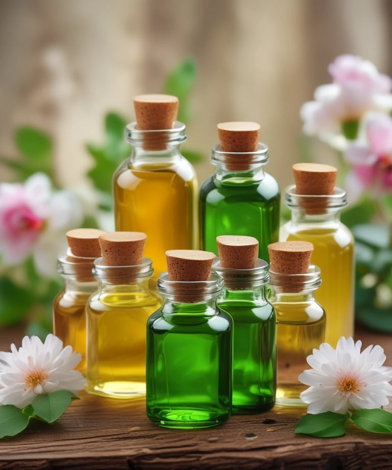An array of premium massage oils displayed attractively.