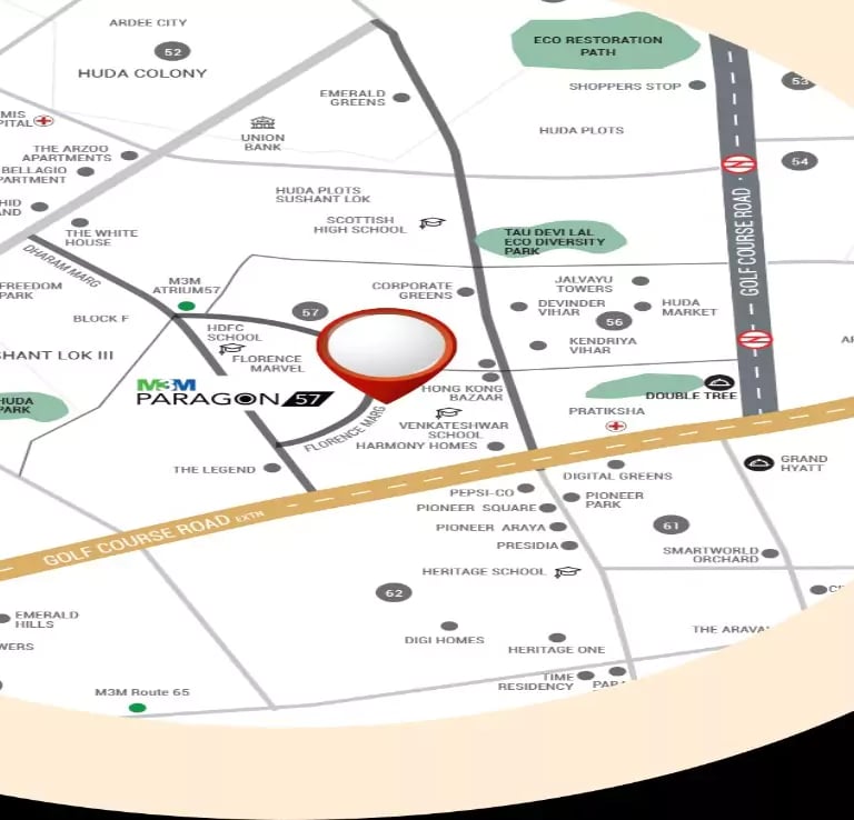 M3M Paragon, Sector-57, Map, Best Property in Gurugram