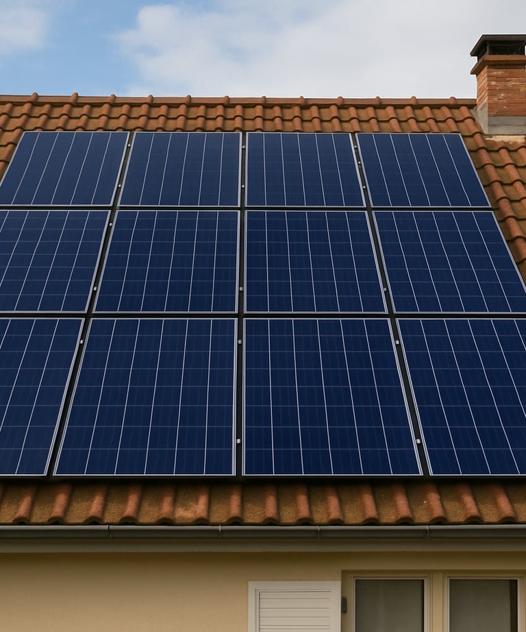 Panneaux solaires propres sur une toiture en tuiles marron