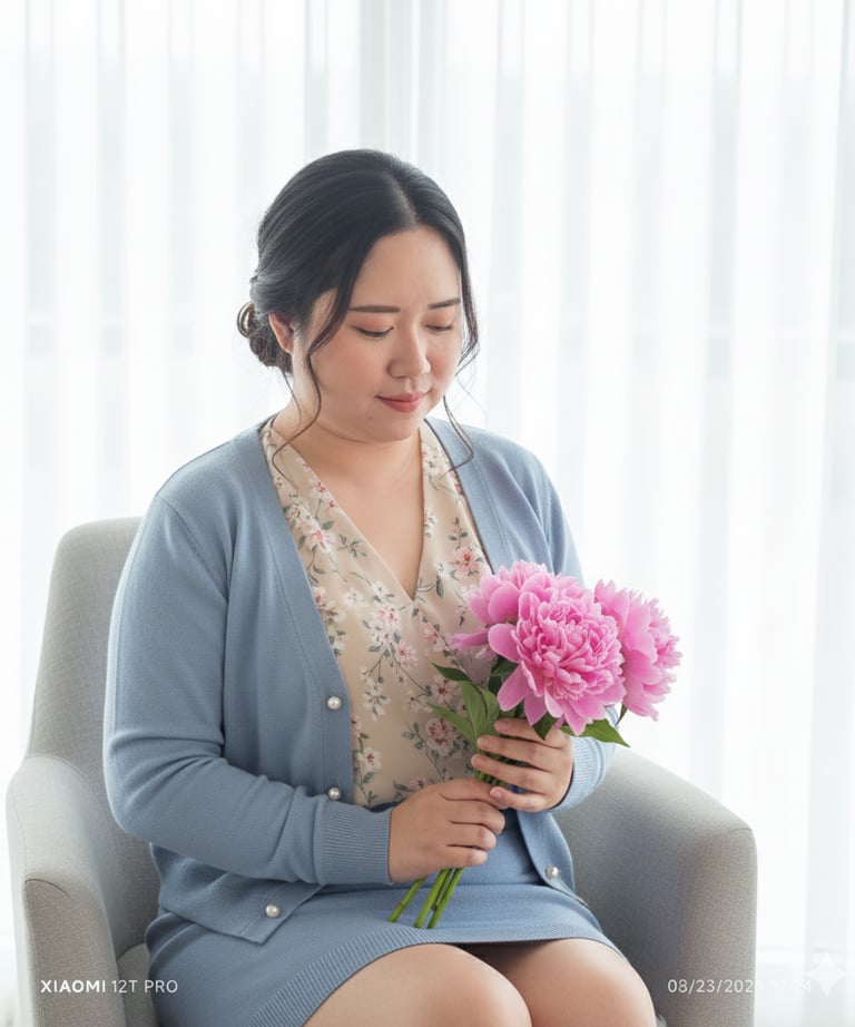 AiPromptSpark.com หญิงสาวสไตล์เกาหลี ถือดอกไม้