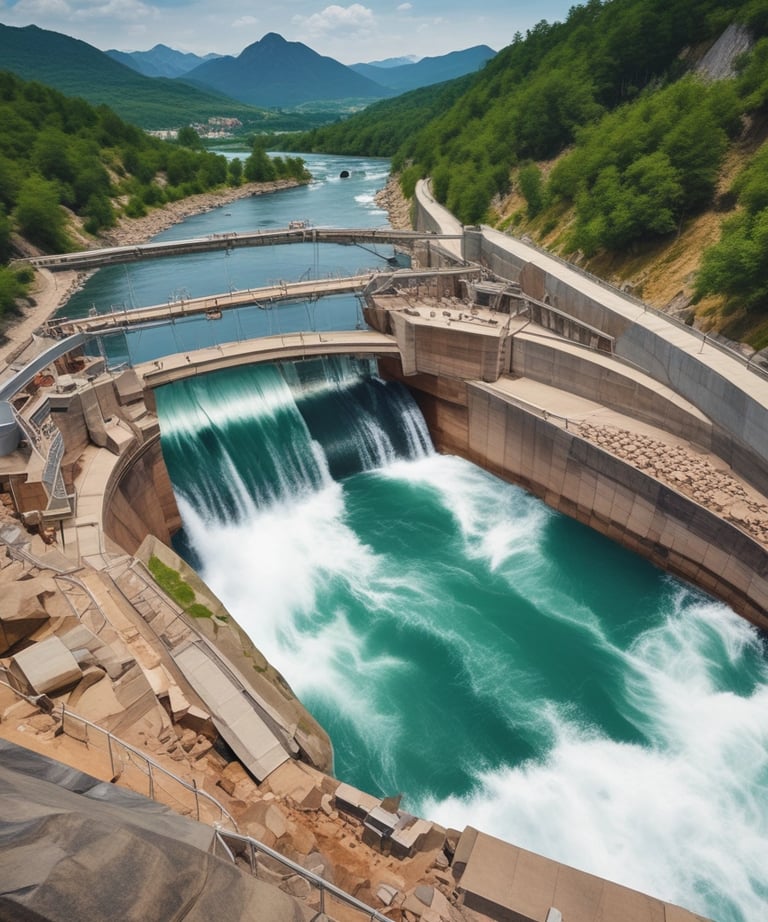 a large dam with water coming out of it