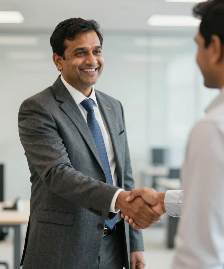 Close-up of hands shaking, symbolizing trust and partnership in financial services.