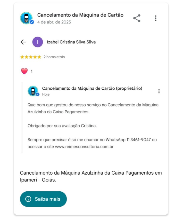 Cancelamento da Maquina Azulzinha da Caixa Pagamentos em Ipameri Goias