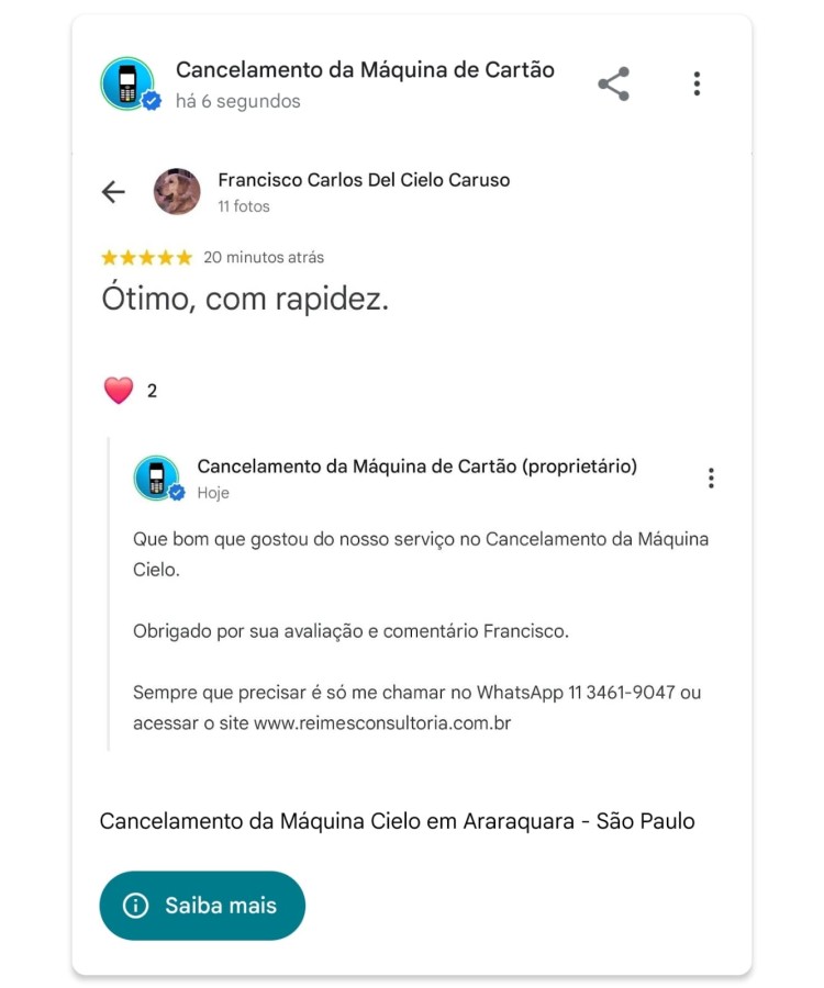 Cancelamento da Maquina Cielo em Araraquara Sao Paulo