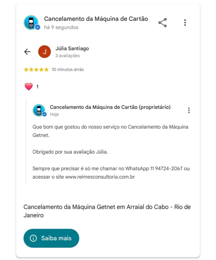 Cancelamento da Maquina Getnet em Arraial do Cabo Rio de Janeiro