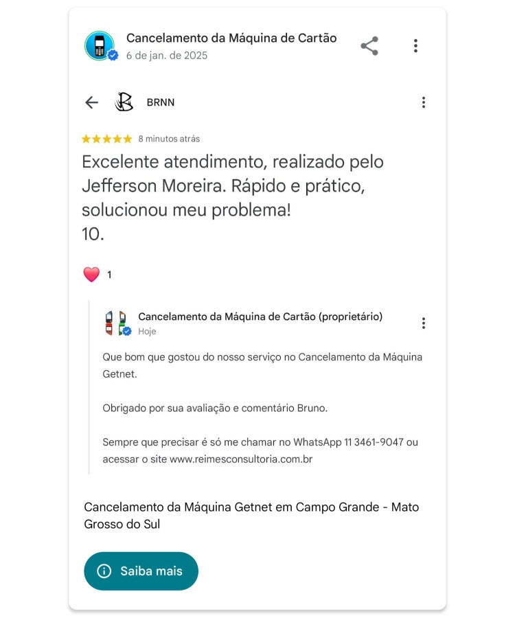 Cancelamento da Maquina Getnet em Campo Grande Mato Grosso do Sul