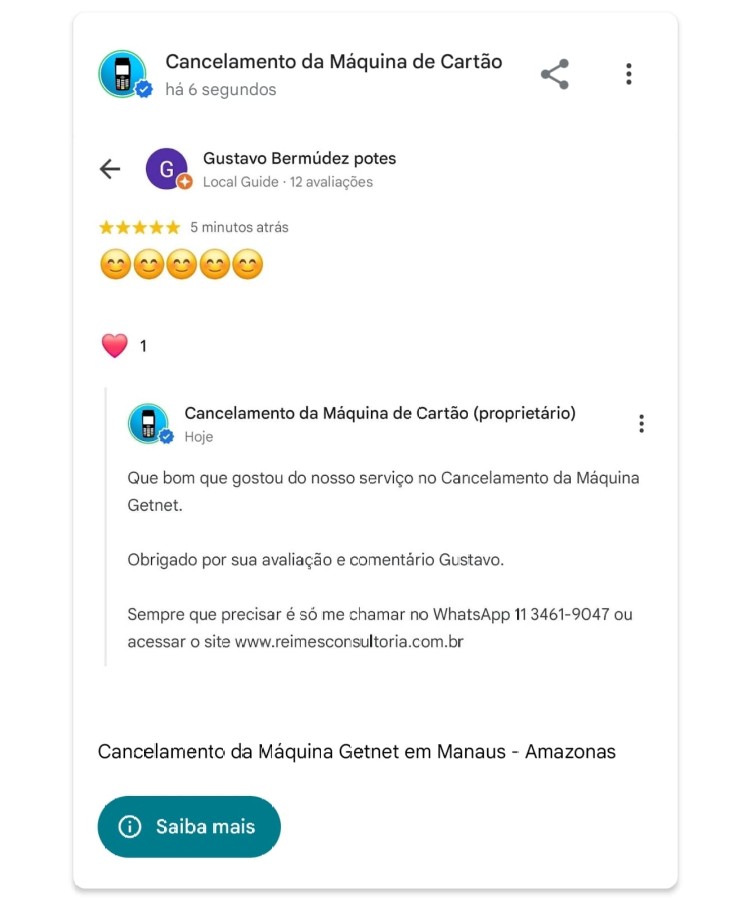 Cancelamento da Maquina Getnet em Manaus Amazonas