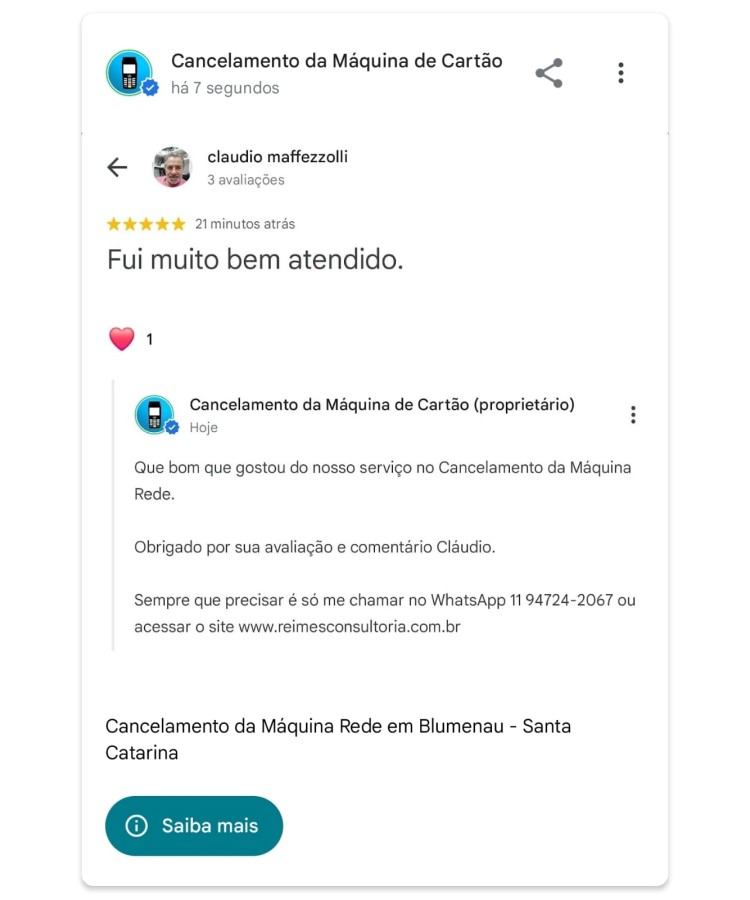 Cancelamento da Maquina Rede em Blumenau Santa Catarina