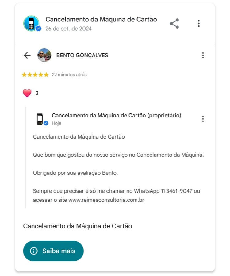 Devolucao da Maquina de Cartao