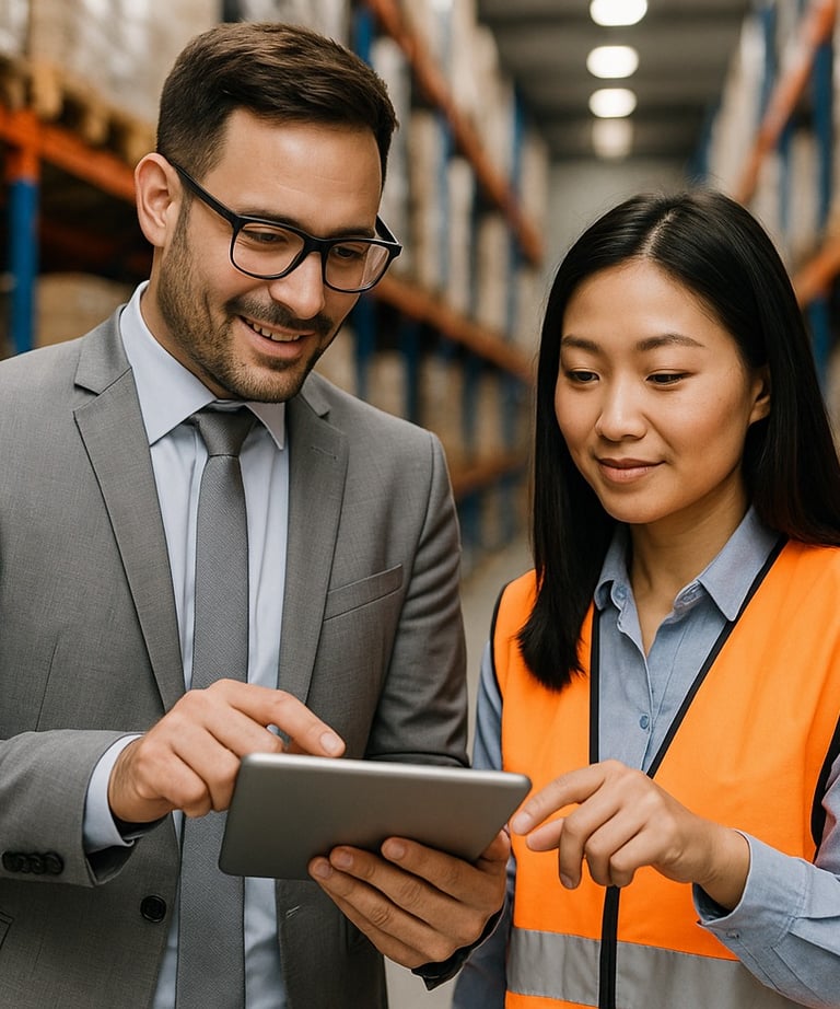 Strategic consultant exchanging with team