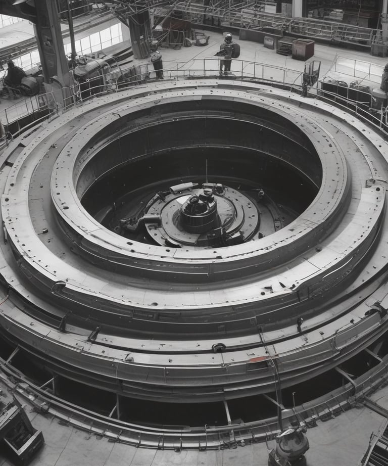 Technicians inspecting flange components in a high-tech manufacturing facility.