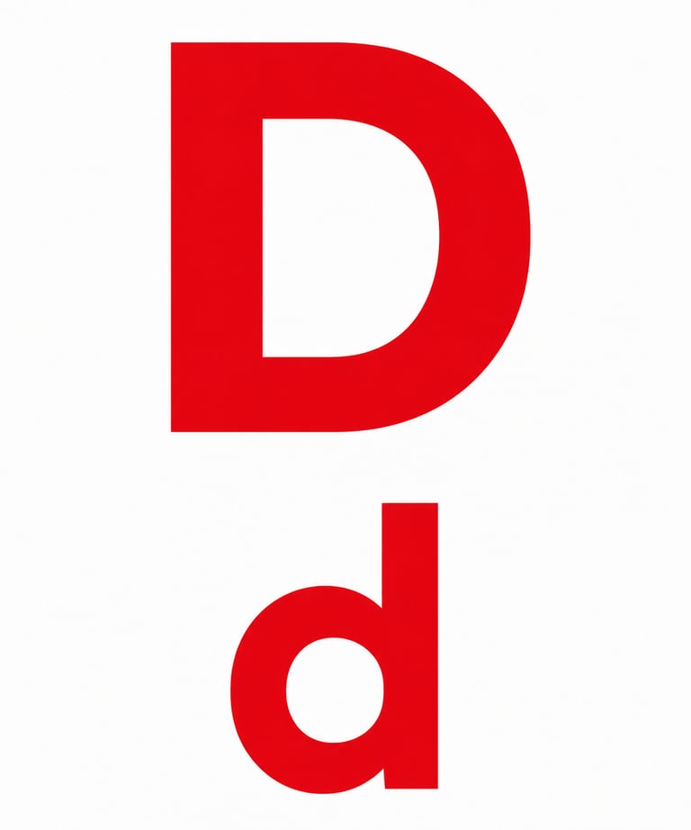 A bold uppercase and lowercase letter D in a bright red sans-serif font against a white background.