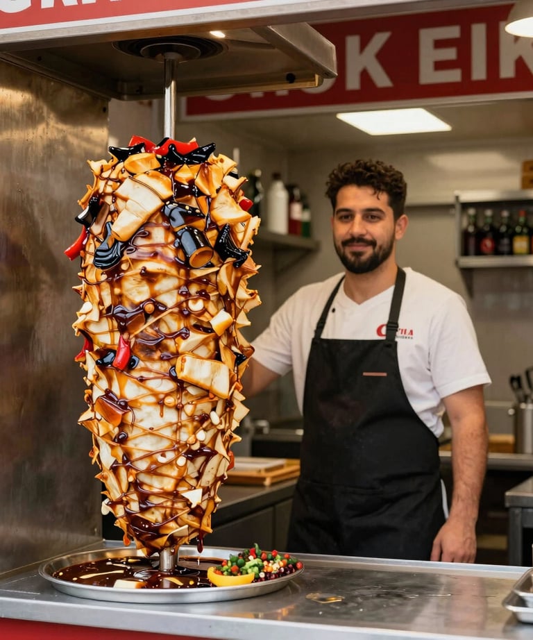 Close-up of sizzling köfte on the grill with smoke rising.