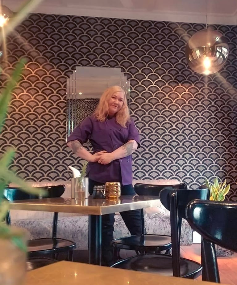 Chef September Erickson in Elegant Tonic Bar & Bistro Art Deco style