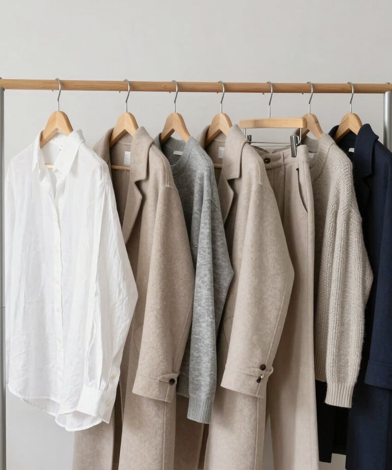Close-up of layered neutral-toned fabrics highlighting texture and subtle details.