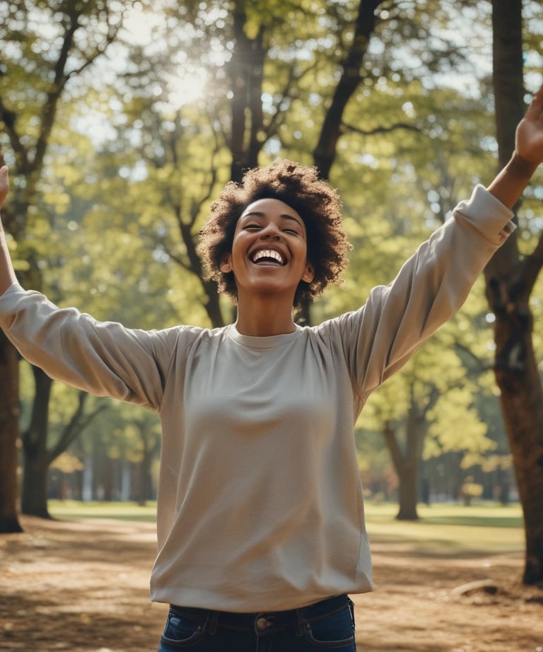 Smiling adult enjoying a healthy lifestyle outdoors, symbolizing balanced blood sugar.
