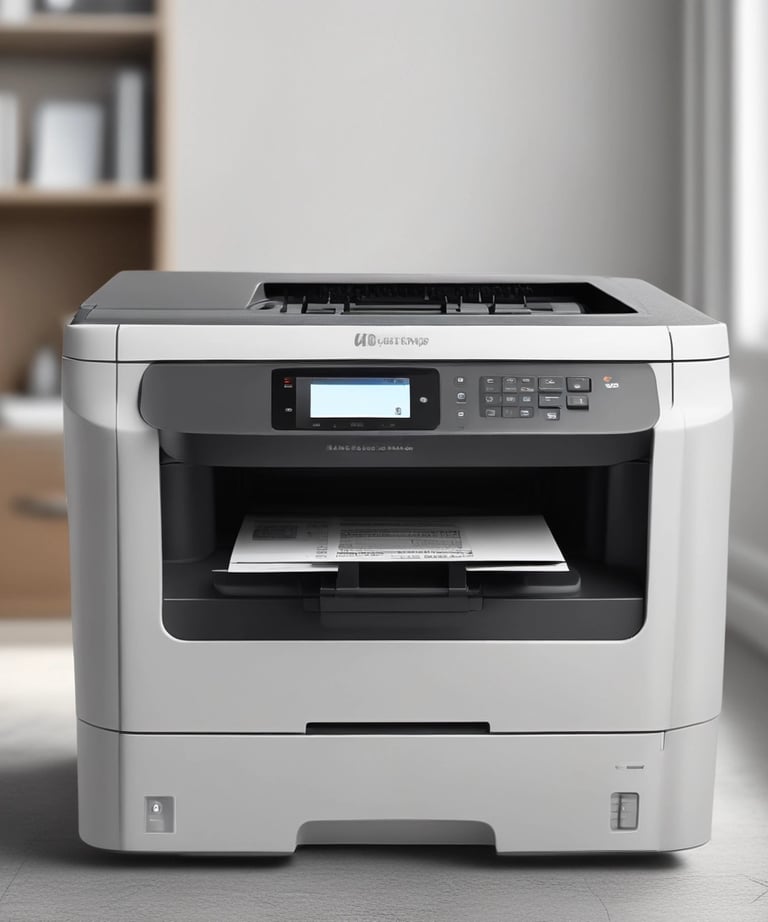 Close-up of a printer control panel displaying error messages.