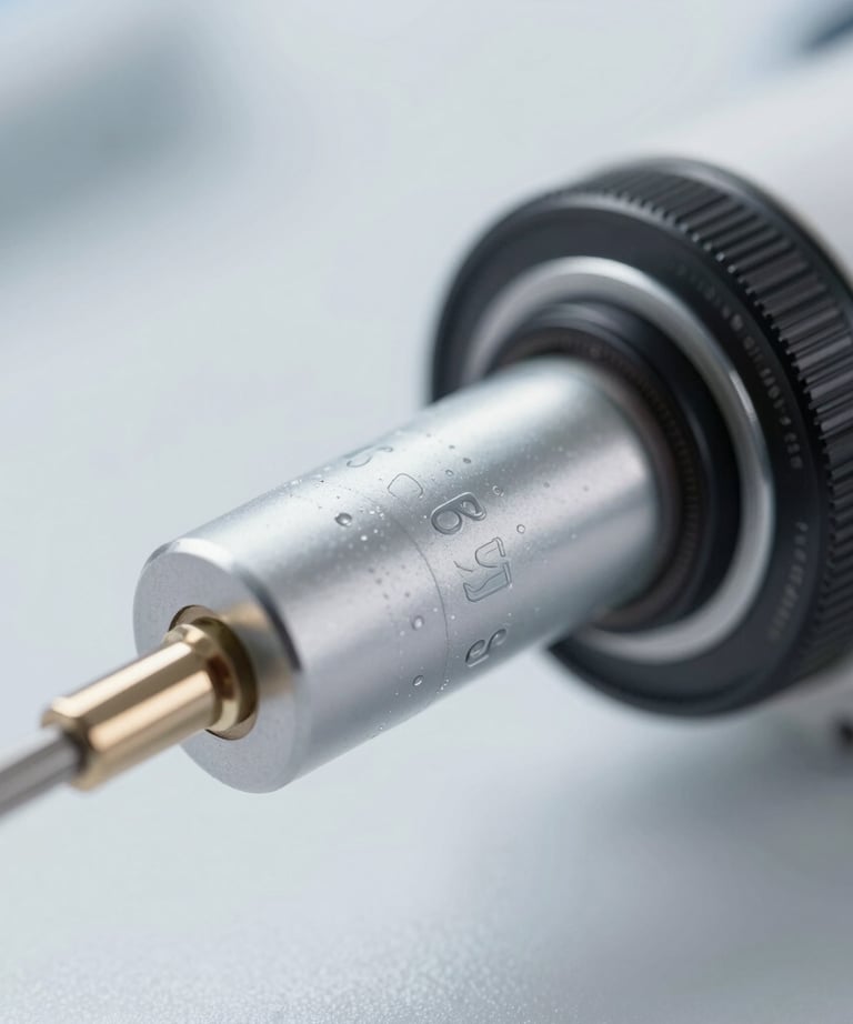 A close-up of a high-end electronic sensor probe used for water conductivity testing. The lighting is clean and sterile. International / Global.