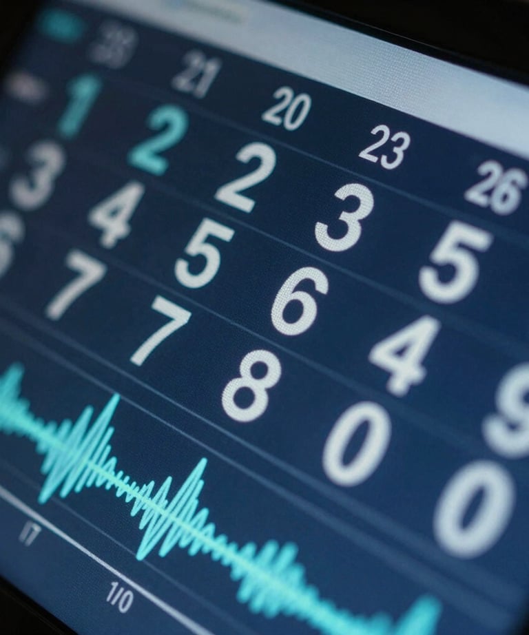 A close-up of a digital display showing clear, crisp numbers and a waveform graph. The lighting is dark blue and professional.