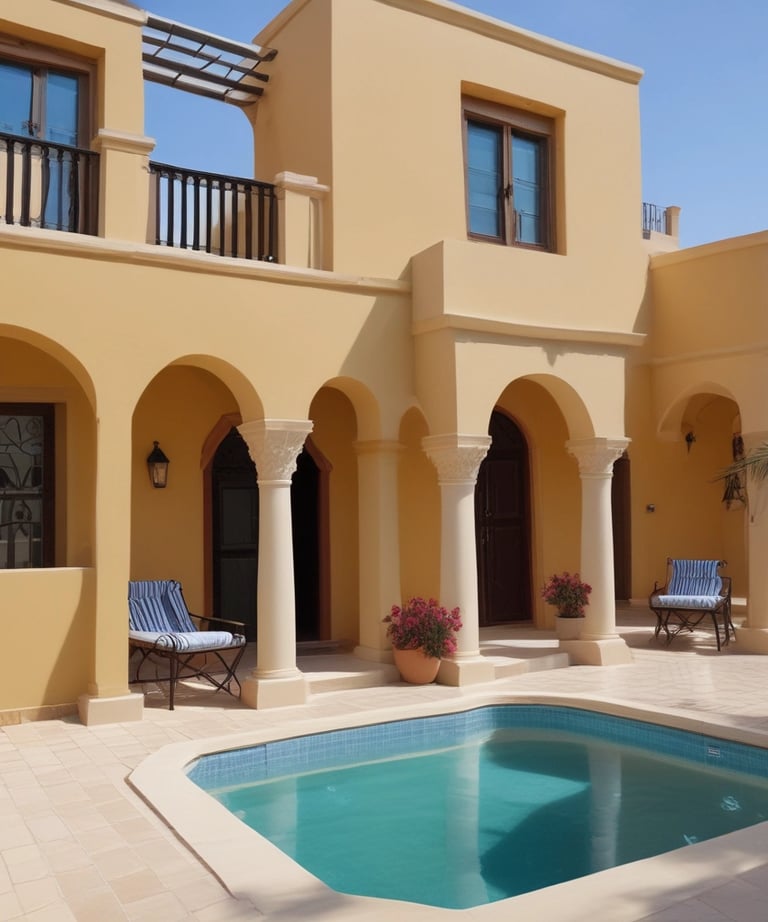 A cozy office space with maps and brochures about El Gouna on the desk.