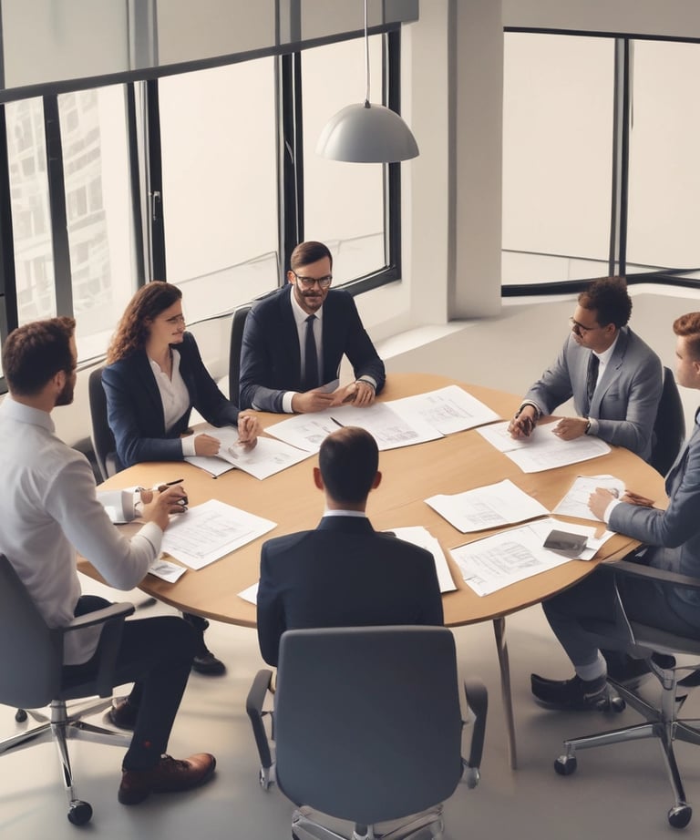 Close-up of hands arranging exclusive travel documents on a polished wooden desk.