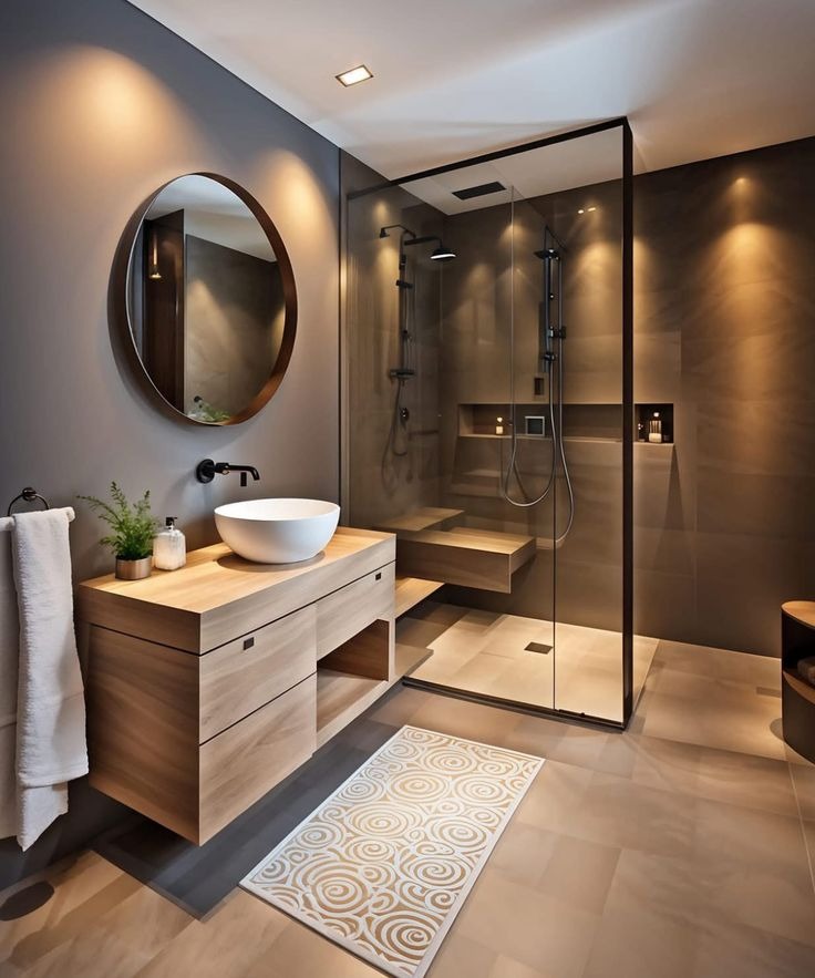 duşakabinli modern banyo tasarımı
