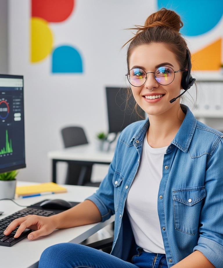 a woman in a headset in BPO Tijuana Smiling 